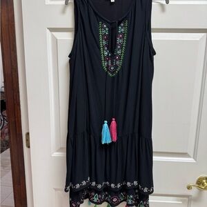 Daisy Fuentes Black Sleeveless Dress with Embroidered Details